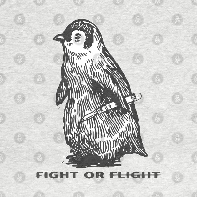 Retro Fight Or Flight Funny Penguin by MManoban